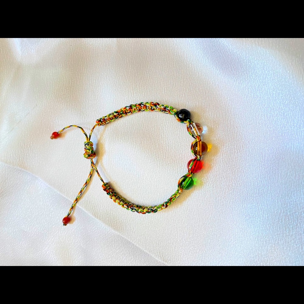 Adjustable Woven Glass Bead Charm Bracelet